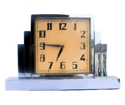 Large and Impressive 1930'S Art Deco Nickel-plated Mantle Clock