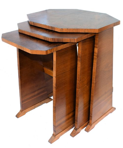 1930'S Art Deco Figured Walnut Nest of Three Tables