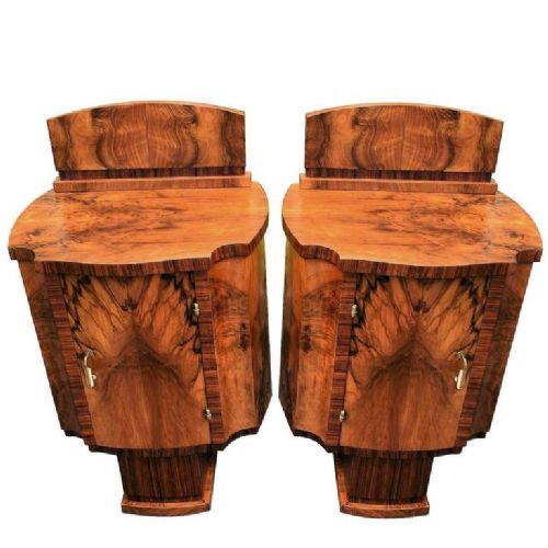 Art Deco Pair of Bedside Cabinets Tables in Walnut