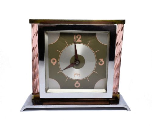 Modernist French Glass and Chrome Art Deco Clock