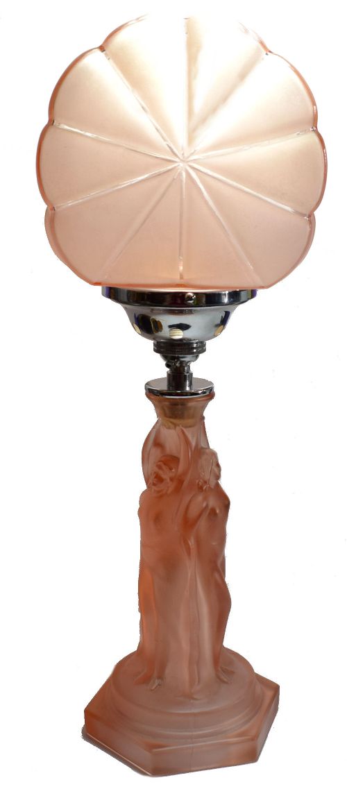 Art Deco Three Graces Glass Table Lamp