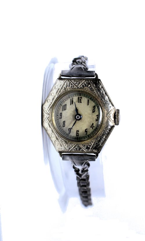1930'S Art Deco Ladies White Gold Filled Wrist Watch
