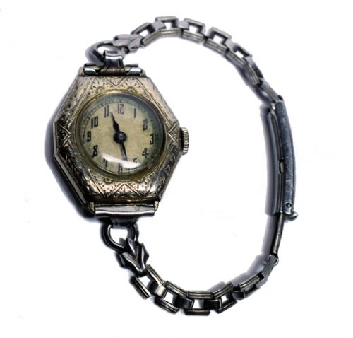fig 1. 1930's Art Deco Ladies White Gold Filled Wrist Watch