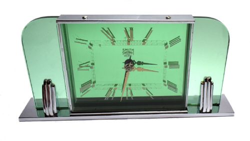 Art Deco Smiths Green Glass and Chrome Clock