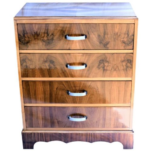 1930'S Art Deco Chest of Four Drawers in Figured Walnut