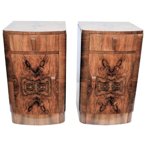 Matching Pair of Art Deco Walnut Bedside Cabinets