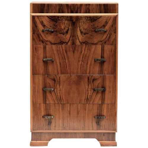 1930'S Art Deco English Walnut Chest of Four Drawers
