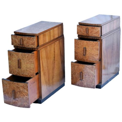 Art Deco Blonde Walnut Bedside Cabinets
