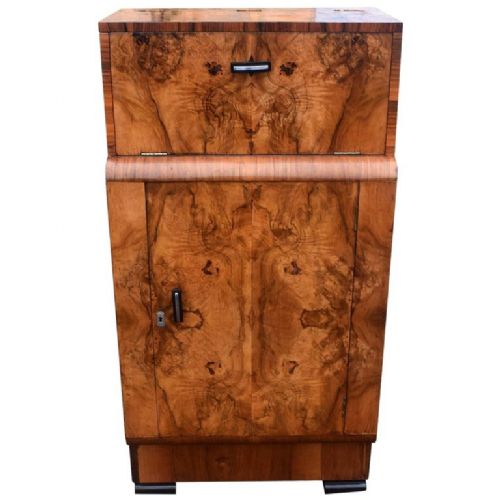 English Art Deco Fitted Burr Walnut Cocktail Cabinet