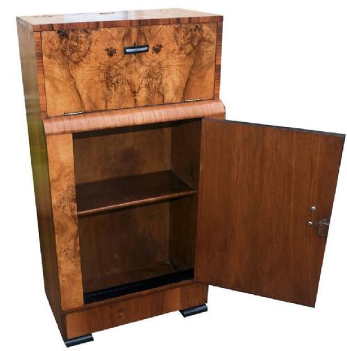fig 1. English Art Deco Fitted Burr Walnut Cocktail Cabinet