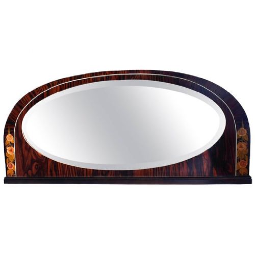 Art Deco Inlaid Macassar Ebony Over Mantel Mirror