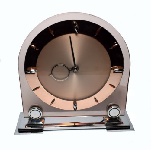 Large English 1930'S Pink Glass and Mirror Mantle Clock