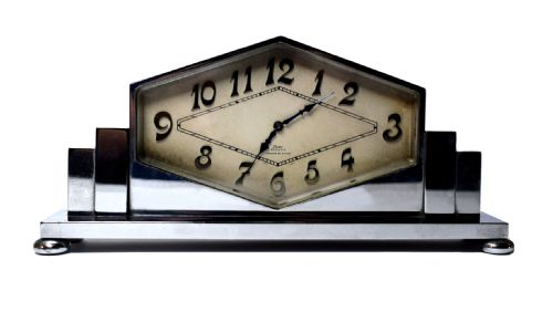 Art Deco 8 Day Swiss Chrome Cased Clock