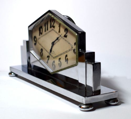 fig 1. Art Deco 8 Day Swiss Chrome Cased Clock