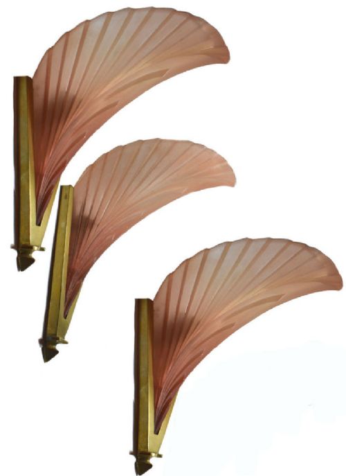 Rare Set of Three Large Impressive 1930'S Art Deco Wall Lights, Sconces