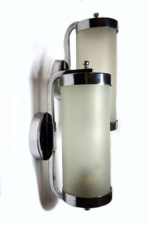 Art Deco Pair of Matching Tubular Wall Light Sconces