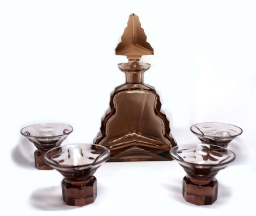1930'S Art Deco Czech Glass Decanter Set