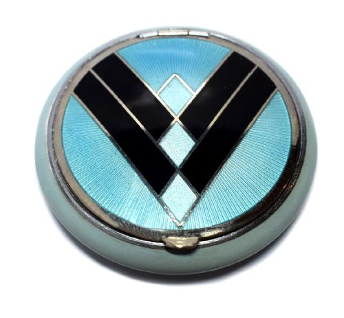 Art Deco American Evans 'Tapsift' Blue Enamel Guilloche Compact