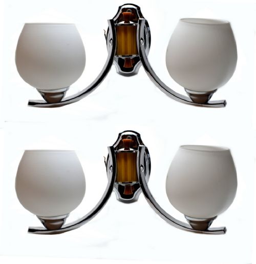 Art Deco Matching Pair of Double Chrome and Bakelite Wall Light Sconces
