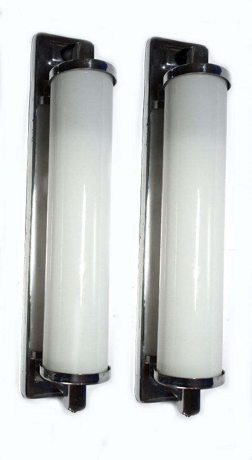 Art Deco 1930'S Matching Pair of Large Strip Light Sconces
