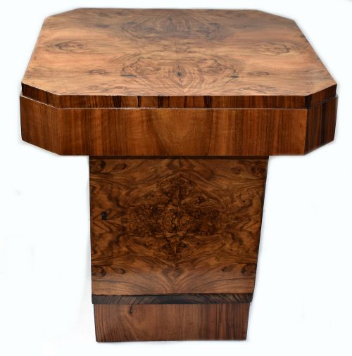 Art Deco 1930'S Figured Walnut Table with Storage