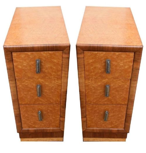 Art Deco 1930'S Birds Eye Maple Blonde Bedside Cabinets