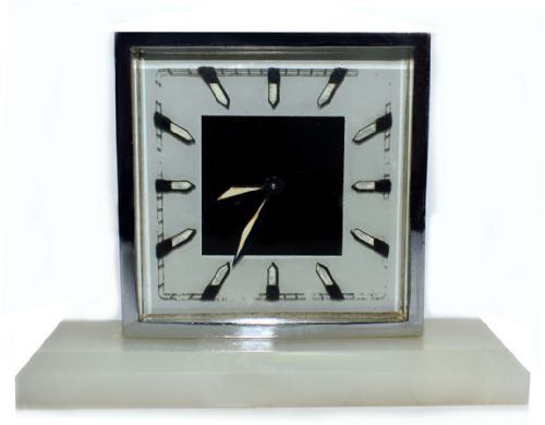 Art Deco Modernist 1930'S Alarm Clock in Chrome and Onyx