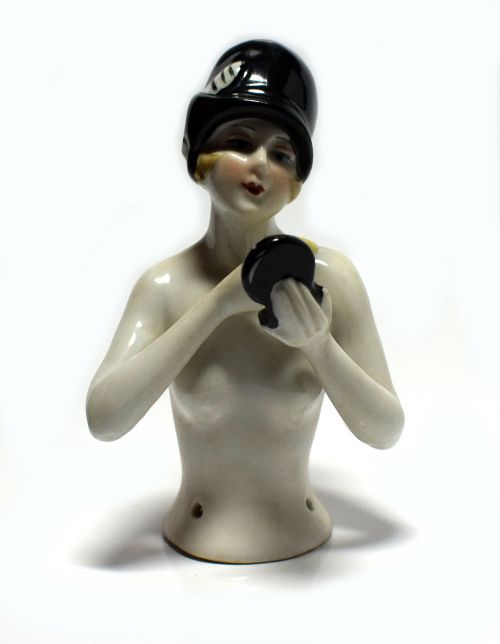 Art Deco "Flapper" with Mirror Half Pin Cushion Doll