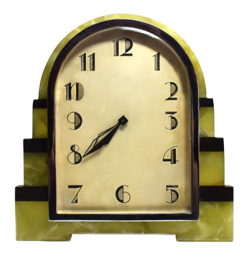 Art Deco Onyx & Chrome 8 Day Clock