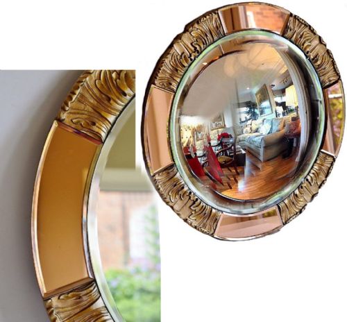 fig 1. 1930's Art Deco Round Rose Tinted Bevelled Edge Mirror