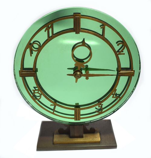 Art Deco English Smiths Green Mirrored Clock