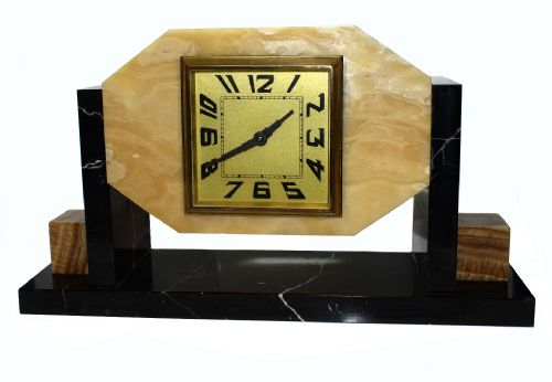 Large Art Deco Solid Marble Mantle Clock
