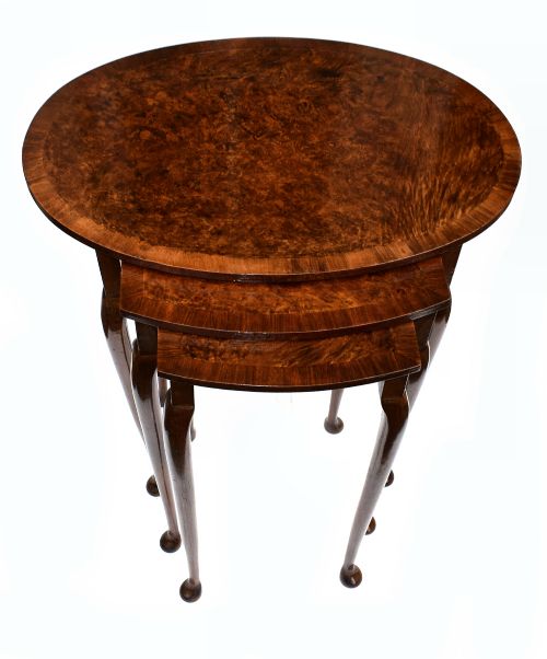 Art Deco 1930'S Burl Walnut Nest of Three Tables