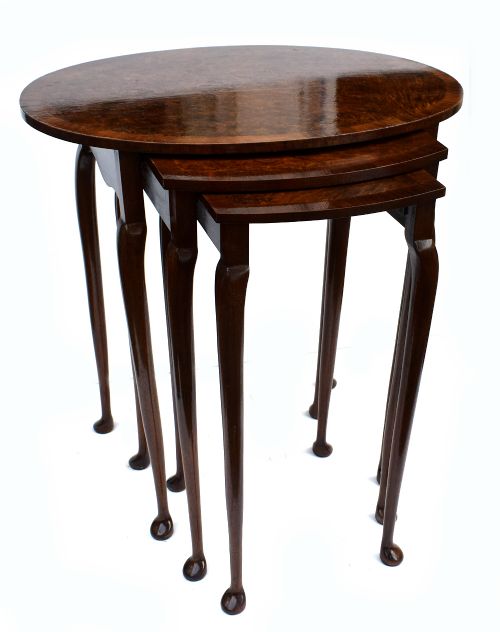 fig 1. Art Deco 1930's Burl Walnut Nest Of Three Tables
