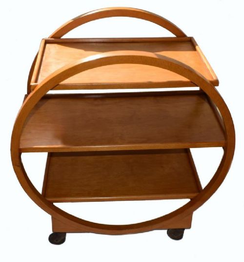 Blonde 1930'S Art Deco English Circular Drinks Trolley