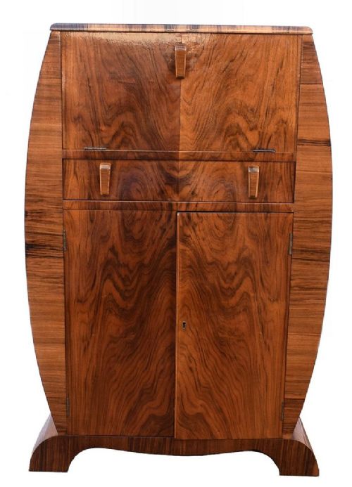 Art Deco Fitted Burr Walnut Cocktail Cabinet