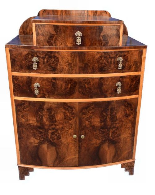 1930'S Art Deco Figured Walnut Cloud Cabinet