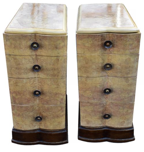 Matching Pair of Bleached Blonde Walnut Art Deco Bedside Cabinets