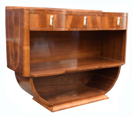 Art Deco 1930'S U Based Walnut Open Sideboard