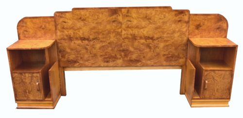 1930'S Art Deco Blonde Walnut King Size Bed