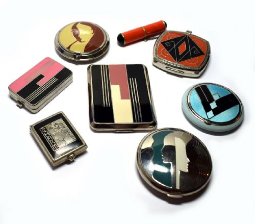 fig 1. Art Deco Geometric Enamelled Ladies Powder Compact Du Barry