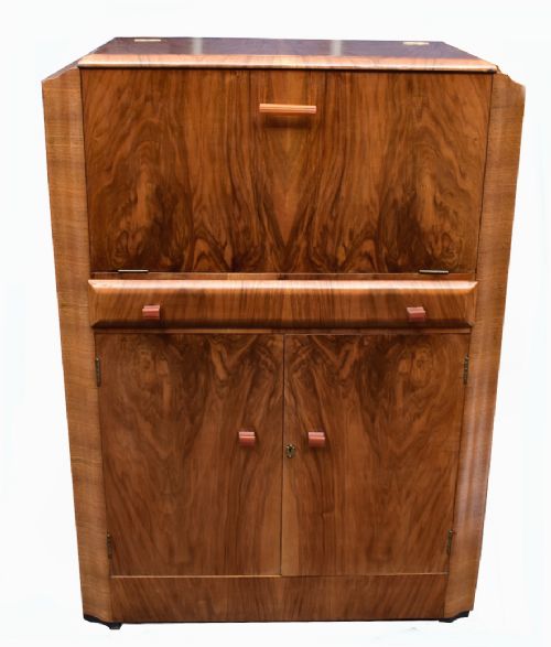 1930'S Art Deco Walnut Upright Cocktail Cabinet