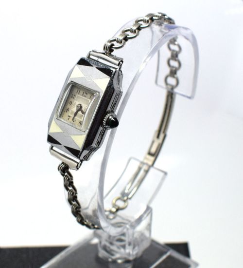 Art Deco Ladies Geometric Enamel Wrist Watch - Enam01