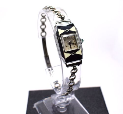 fig 1. Art Deco Ladies Geometric Enamel Wrist Watch - Enam01