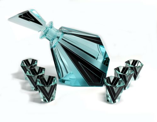 Art Deco Czech Decanter Glass Set
