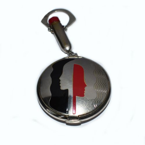 Richard Hudnut "Deauvile" Art Deco Faces Black & Red Chrome Compact