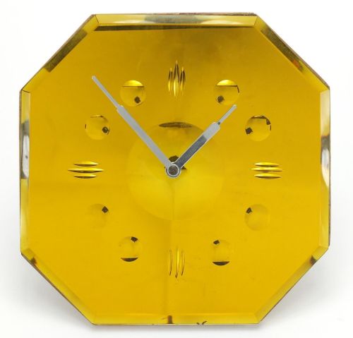Rare Art Deco 1930'S Yellow Mirror Wall Clock