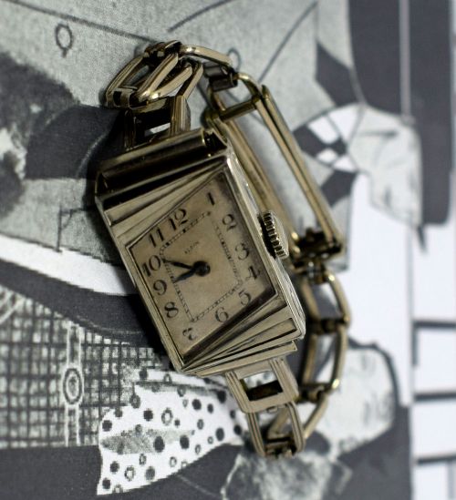 1930'S Ladies Art Deco 14k Gold Filled Wrist Watch by Elgin