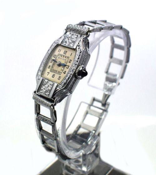 1930'S Ladies Art Deco White Gold Filled Wrist Watch