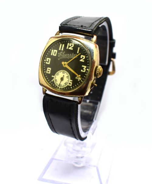 1930'S Art Deco Gents Rose Gold Plated Cushion Wrist Watch